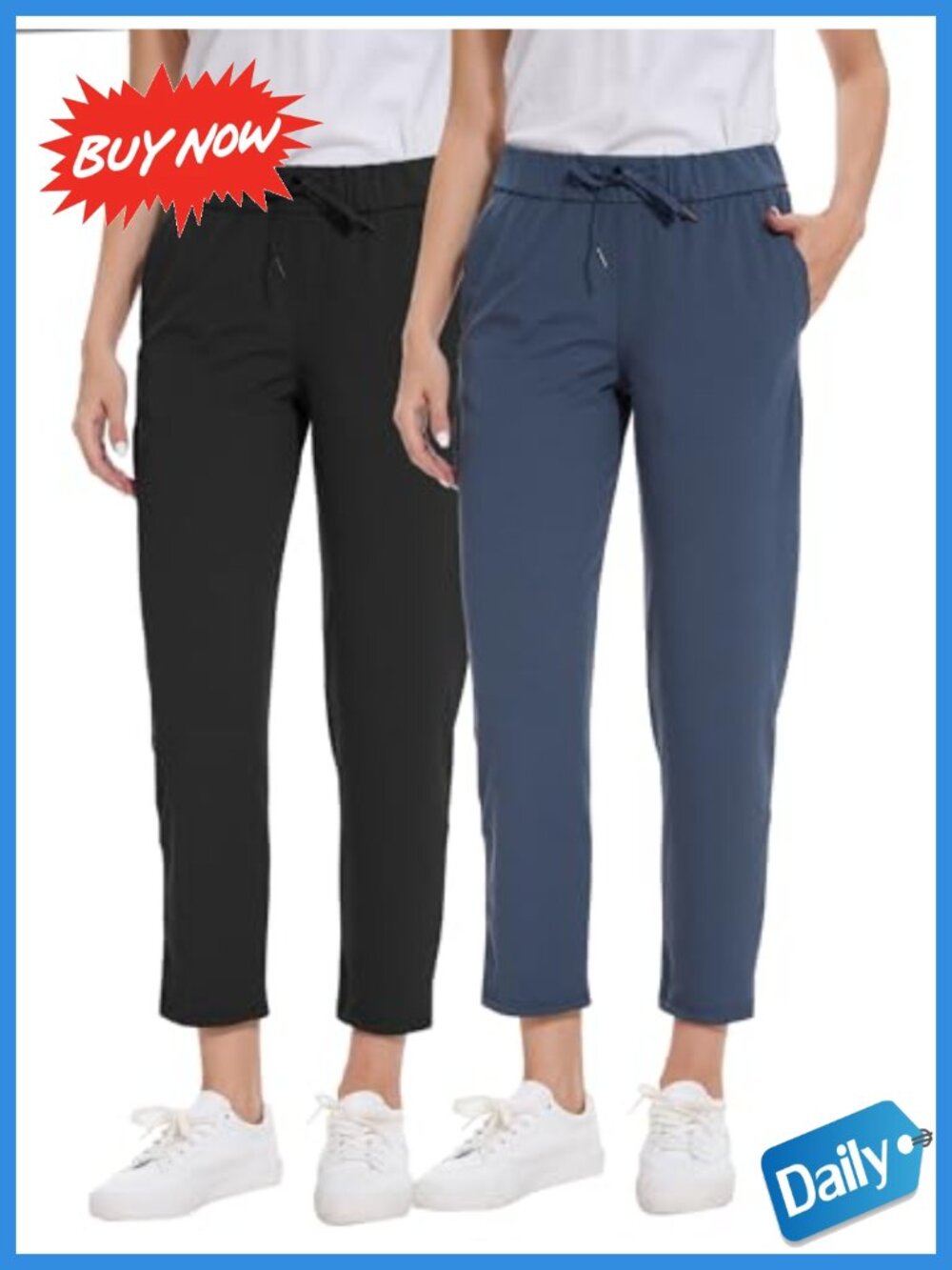 2-Pack Women's 7/8 Sweatpants with Deep Pockets, 82.5% Polyester 17.5% Spandex,